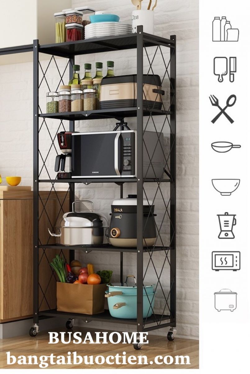 Kệ xếp gia đình 5 tầng để đồ dùng nhà bếp