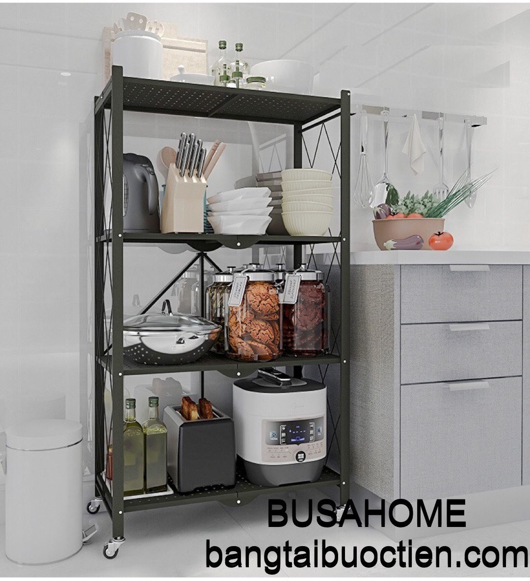 Kệ xếp gia đình 4 tầng để đồ dùng nhà bếp